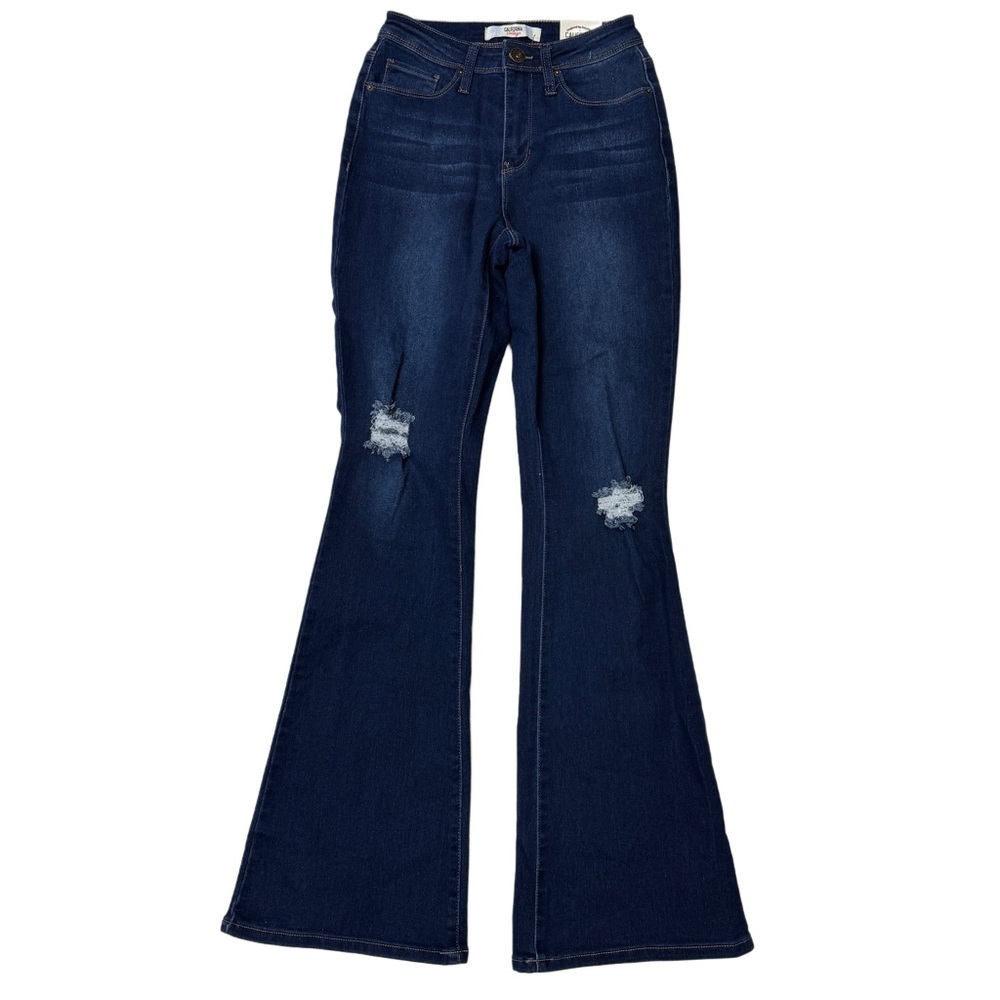{California Vintage} "Flare" Blue Distressed Knee Stretch Denim Jeans